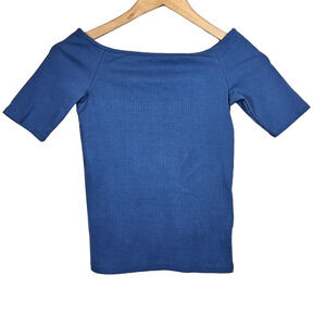Madewell Off The Shoulder Ribbed Knit Top Blouse Blue Women's X-Small Ballet